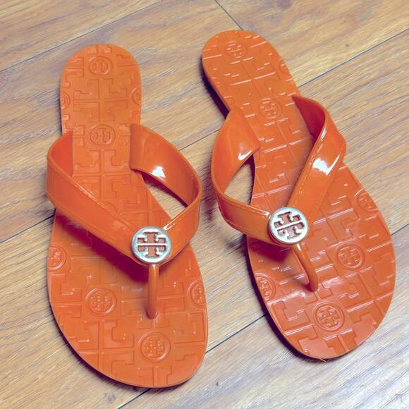 Tory Burch THORA Clemson Orange Jelly Flip Flop Thong Toe Post Sandals Size 8.5 - Picture 1 of 9